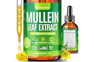PURAFINA Mullein Drops For Lungs, 10-in-1 Mullein Leaf Extract for Lung Cleanse with Chrolophyll, Sea Moss, Spirulina, Elderberry Organic Respiratory Health Lung Detox - USA Made Mullin Supplement (1 Bottle)