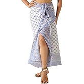 100% Cotton Sarong Coverup for Women Indian Hand Block Print Swimsuit Pareo Wrap Skirt Beach Bikini Cover Up Long (73" x 43")