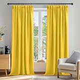 Deconovo Set of 2 Blackout Curtains Mustard Yellow 140x245 cm Ruffle Tape view 2