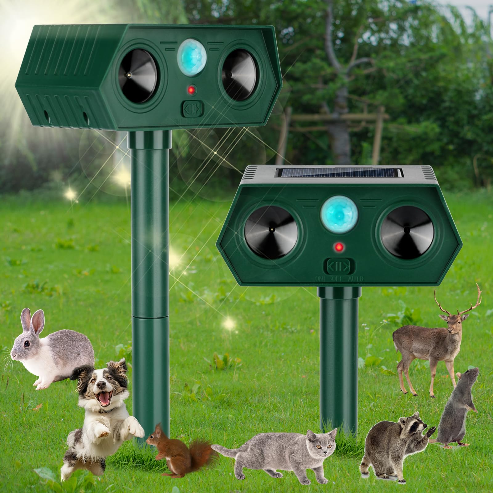 Photo 1 of 2 Pack 2025 Ultrasonic Animal Repellent Outdoor Cat Repellent Devices Solar Animal Repeller Motion Activated Deterrent to Scare Deer Squirrel Rabbit Raccoon Skunk for Yard Lawn Outdoor