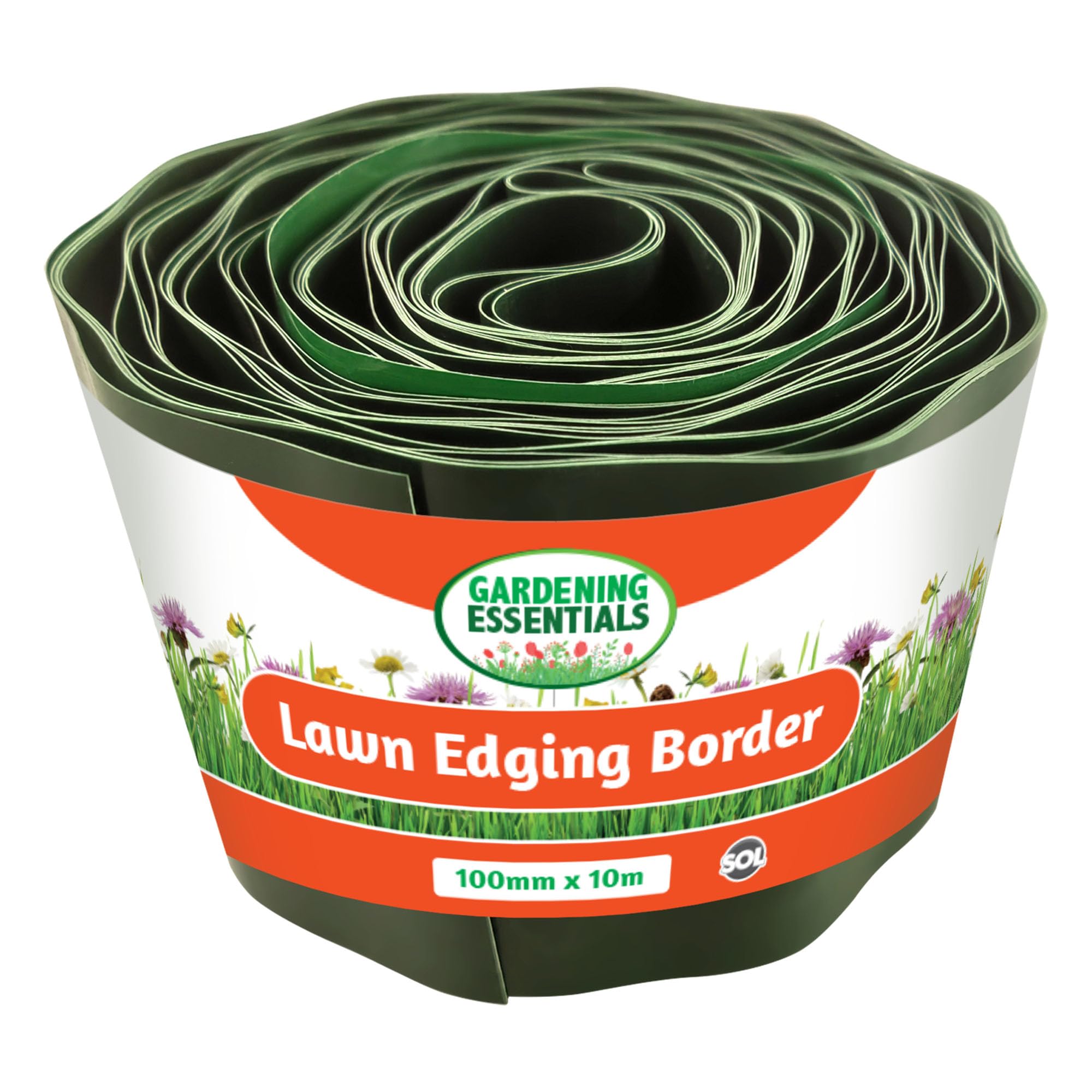 SOL Lawn Edging Border, 100mm x 10m Garden Edging, Flexible & Durable Plastic Lawn Edging Strip, Ideal for Grass, Gravel & Path Borders, Weather-Resistant for Neat & Defined Outdoor Landscaping