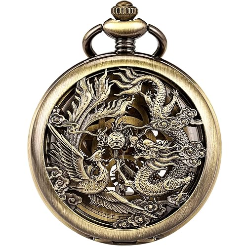 ManChDa Antique Mechanical Pocket Watch Lucky Dragon Phoenix