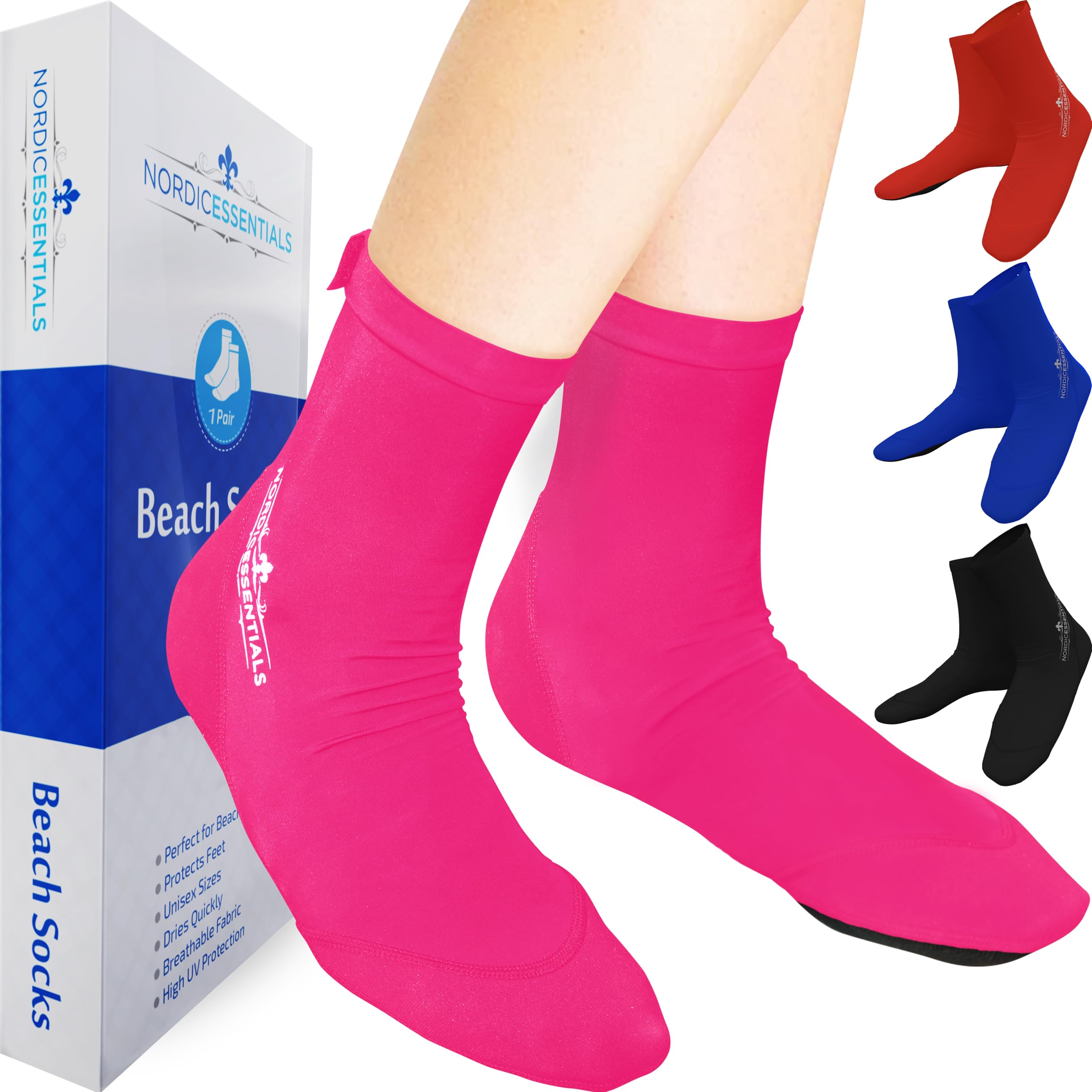 Nordic Essentials Beach Socks (1 Pair) Wear in Sand, Playing Volleyball & Soccer - Kids, Women & Men - 1 Year Warranty (Pink, x_s)