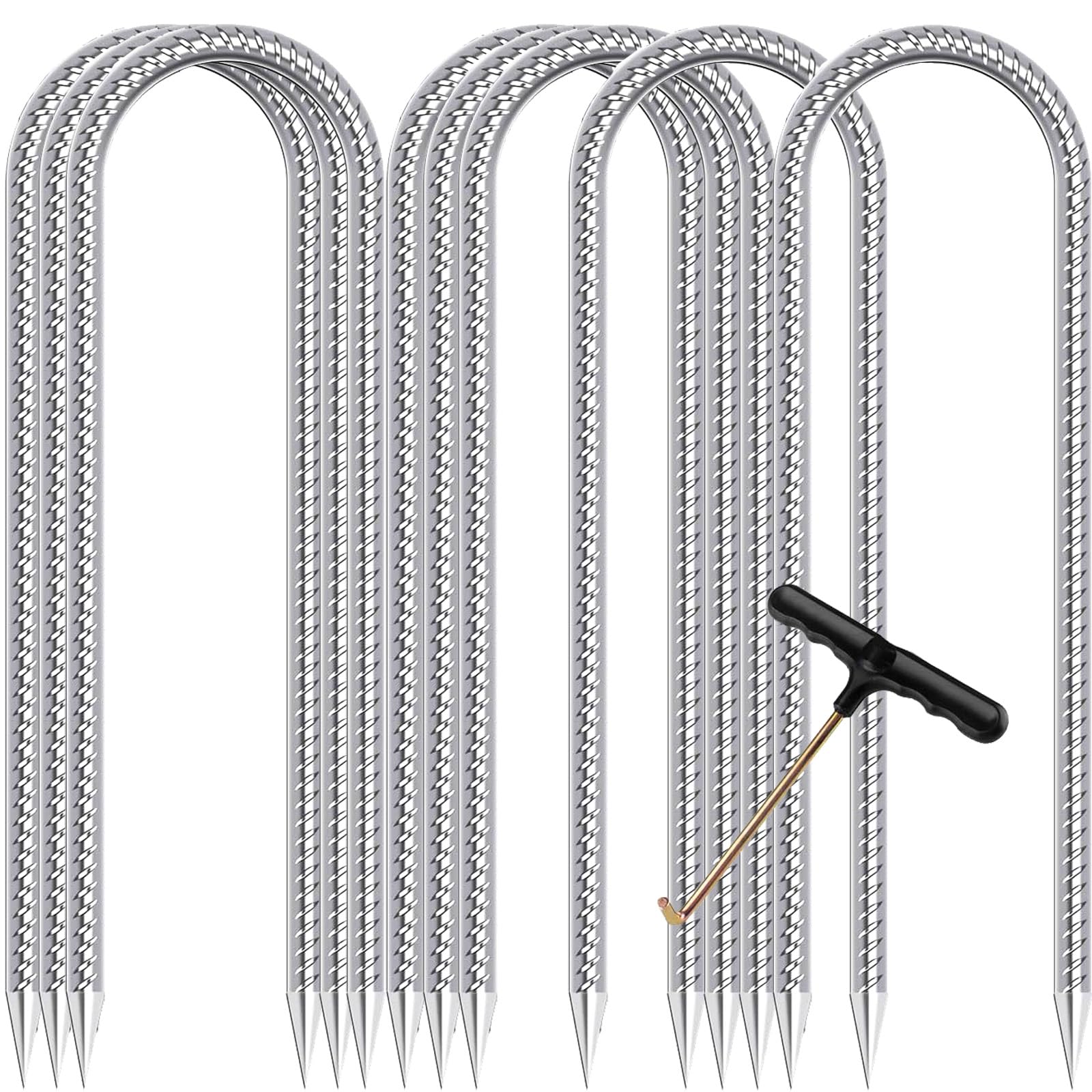 Trampoline Stakes Anchors High Wind Heavy Duty Trampoline Anchor Kit U Type Sharp Ends Safety Ground Anchor(8Pcs, Silver)