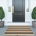 KIMODE Striped Fall Outdoor Rug Decor 27.5x43 Inches, Black and Khaki Front Porch Rug,Reversible Washable Front Door Mats,Hand Woven Welcome Layered Doormat Entryway Rug for Entrance,Doorway