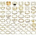IFKM 51 Pcs Gold Knuckle Rings Set For Women Girls Vintage Stackable Joint Finger Midi Rings Dainty Cubic Zirconia Crystal Simple Twist Hollow Cute Rings Pack Jewelry Gift