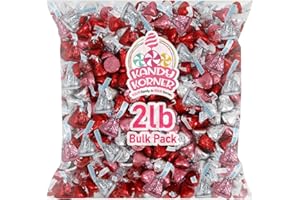 KANDY KORNER Valentine’s Day HERSHEY’S Kisses Milk Chocolate Candy for Romantic Heartfelt Presents - Loved-Themed Hersheys Kisses Bulk in Red, Silver, and Pink Foils for Valentines Gift, Friends, Loved Ones (2 Lb, Milk Chocolate Candy)
