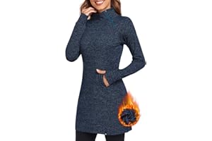 Soneven Women's Fleece Dress Running Thermal Sweatshirts Dresses Winter Skiing Athletic Pullover with Thumb Holes and Pockets