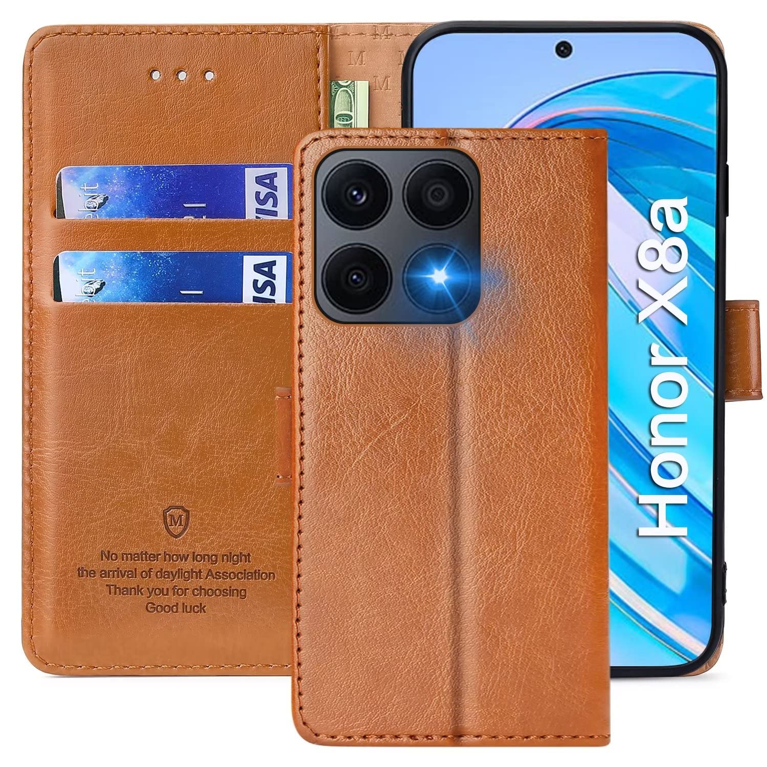 FMPCUON Case For Honor X8a(6.7"),High-grade Leather Flip Wallet Phone Case Cover for Honor X8a(6.7") Inches [Card Slots] [Kickstand] [Magnetic Closure]-(Brown) — image 1