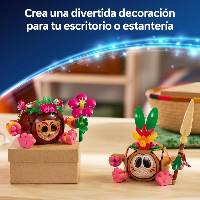 | Disney Vaiana Kakamoras – Brinquedo de construção com 2 figuras de cocos e flores artificiais para decoração de divisões – Presente para Raparigas de 9+ Anos e Fãs do Filme – 43293