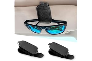 LTOHOE 2 Pack Sunglass Holder for Car, Magnetic Leather Sunglasses Holder and Ticket Card Clip, Universal for Different Size Glasses, Car Visor Accessories(Black)