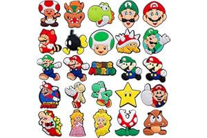 upnczqu 25 Pcs for Super for Mario Shoe Croc Charms for boy girls, Cartoon Croc Charms Accessories for Mario Kids Decoration, Wristband Bracelets.