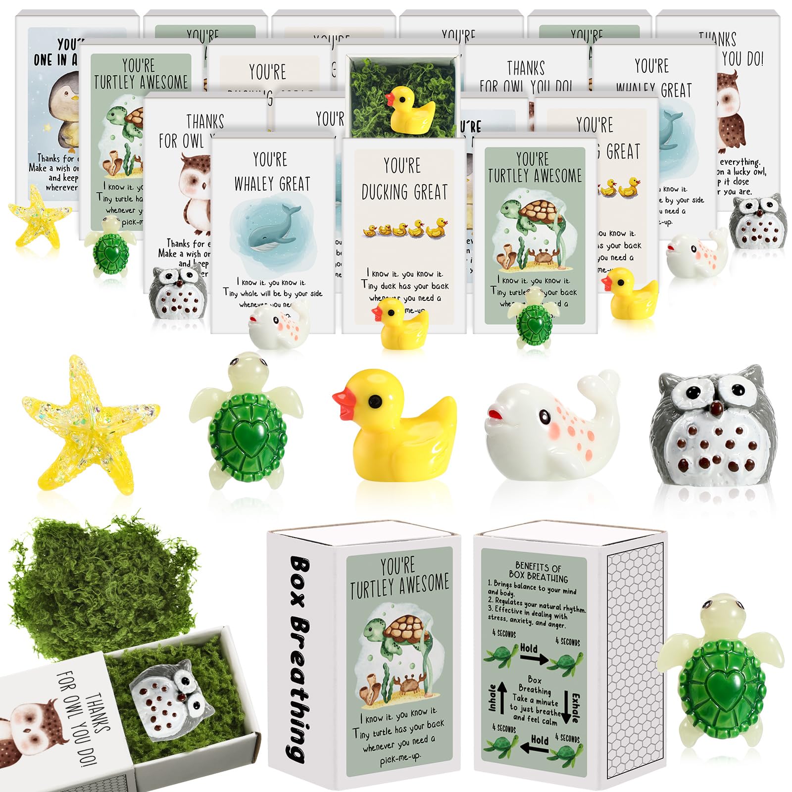 Photo 1 of Cinnvoice 75 Set Employee Appreciation Gifts for Coworkers Bulk Thank You Staff Gifts Small Desk Pets Inspirational Card Box Cute Funny Resin Positive Ornaments School Office Party Favors