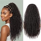 CHRSHN Drawstring Ponytail Extension Long Kinky Curly Pony Tails Hair Extensions 24 Inch Synthetic Clip in Ponytail Hairpiece for Black Women (Black Brown)