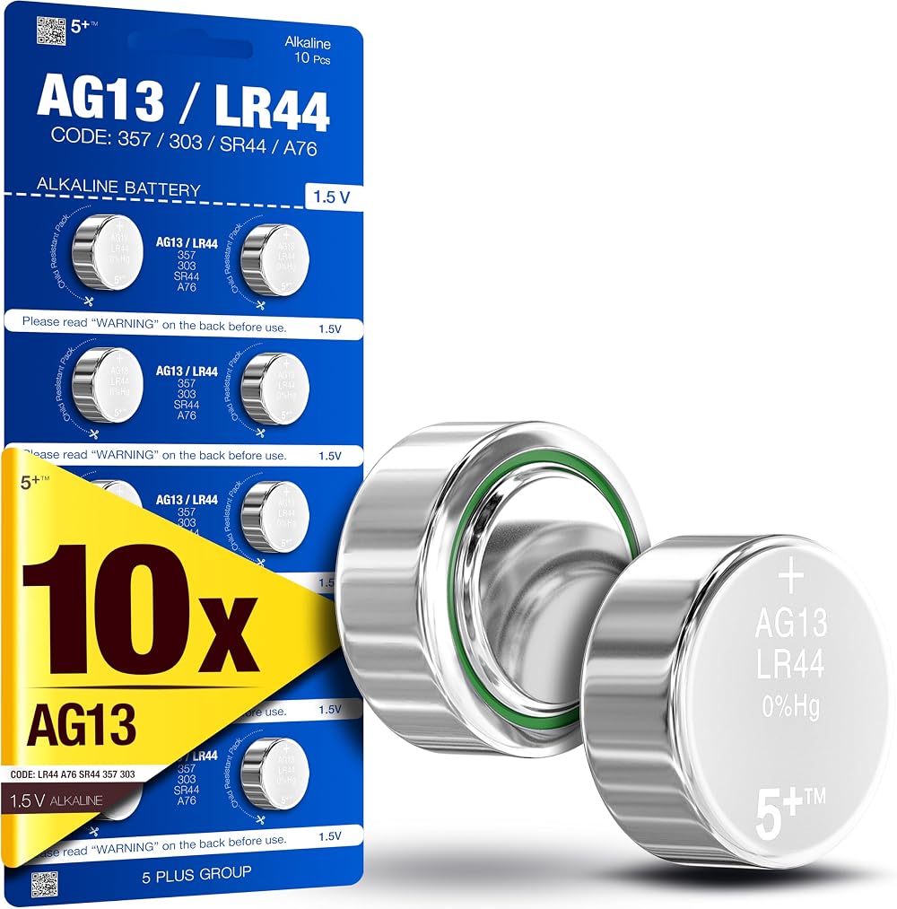 5 Plus LR44 AG13 A76 357 SR44 1.5V Alkaline Button Cell Batteries 10 Pack