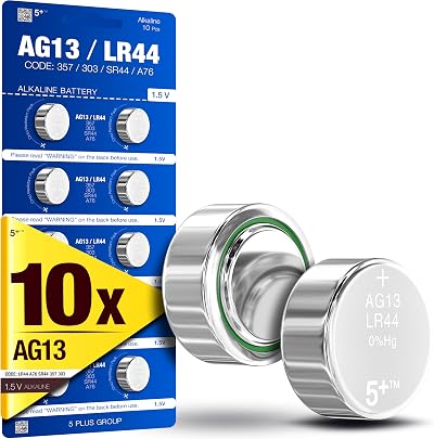 5 Plus LR44 AG13 A76 357 SR44 1.5V Alkaline Button Cell Batteries 10 Pack