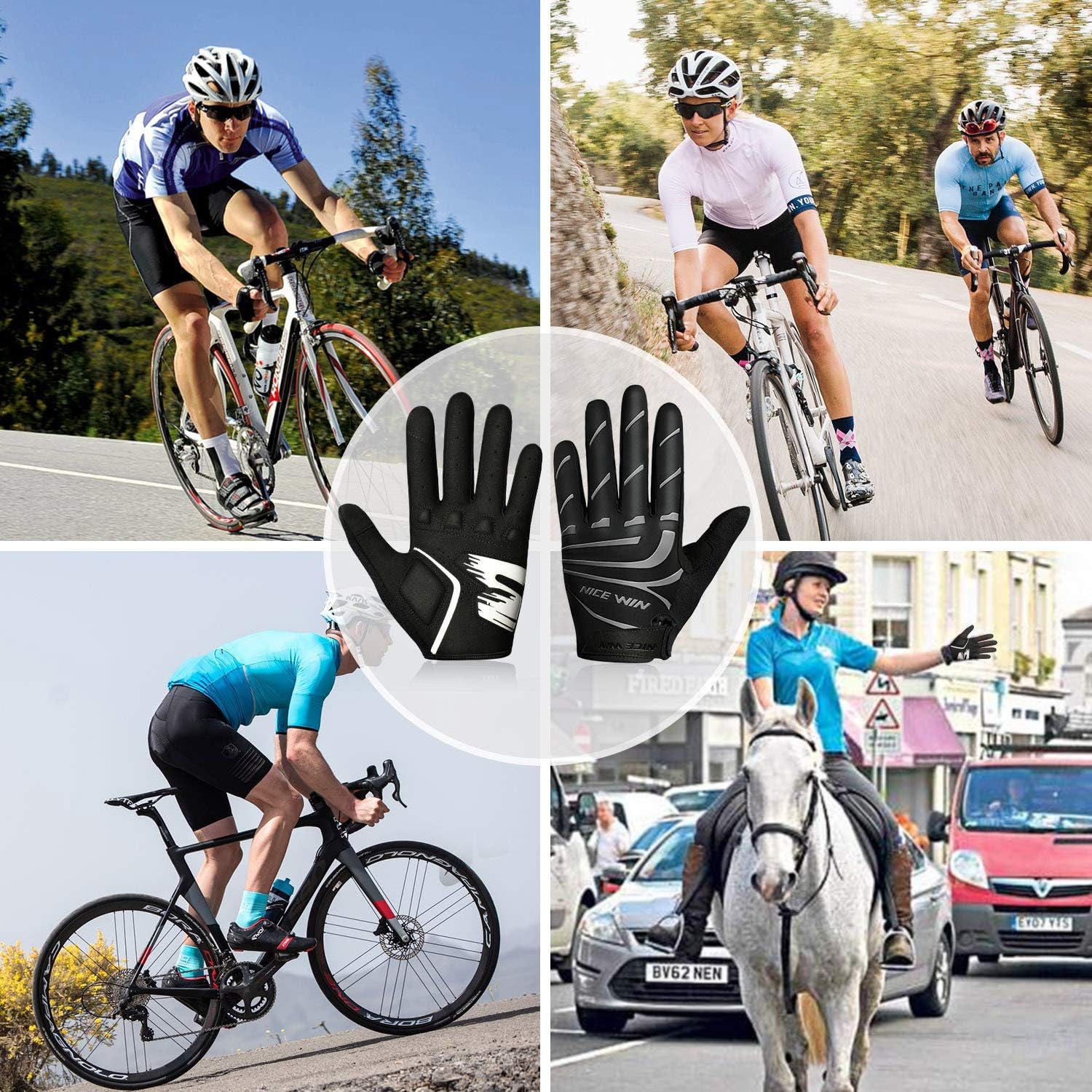 NICEWIN Cycling Gloves Motorcycle Bike Mountain- Road Bicycle Men Women Padded Antiskid Touch Screen: Clothing