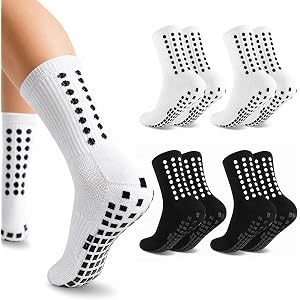 KU Men's Grip Soccer Socks Cotton for Football Basketball Pilates -4 Pairs