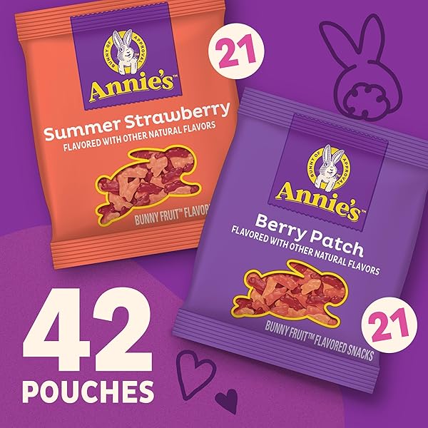 ANNIE’S ORGANIC BUNNY FRUIT FLAVORED SNACKS, SUMMER STRAWBERRY AND BERRY PATCH VARIETY PACK, 42 CT, 29.4 OZ