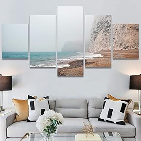 SIGNWIN 5 Panel Canvas Wall Art Coastal Scenery...