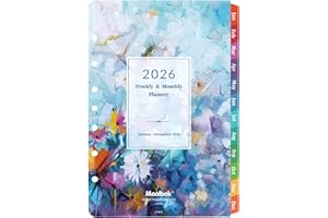 MAAIBOK 2026 Planner Refills - Planner Inserts with 7-Hole Punched, 5-1/2" x 8-1/2", Runs from Jan 2026 to Dec 2026, Weekly and Monthly Spread, Colorful Monthly Tabs
