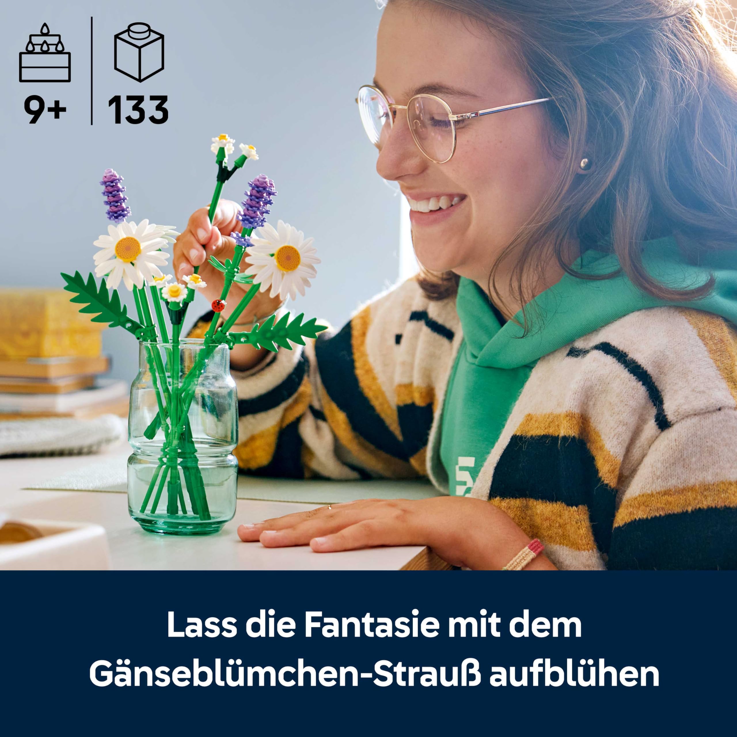 LEGO Botanicals Gänseblümchen - Strauß aus Kunstblumen mit Gänseblümchen & Lavendel - DIY Deko fürs Kinderzimmer - Geschenkidee zum Geburtstag für Mädchen ab 9 Jahren - 11508 2