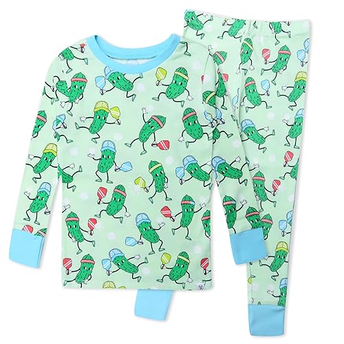 HonestBaby 2-Piece Pajamas Sleepwear PJs 100% Organic Cotton for Baby, Toddler, Kids, Boy, Dill Licious Pickle Ball, 4T
