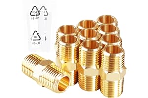 Msaeiqun 10PCS 1/4 Inch Male Pipe x 1/4 Inch Male Pipe Solid Brass Threaded Straight Pipe Equal Diameter Pipe Hex Nipple Fittings Extension Connector Adapter Coupling for Pipe Line/Oil/Gas