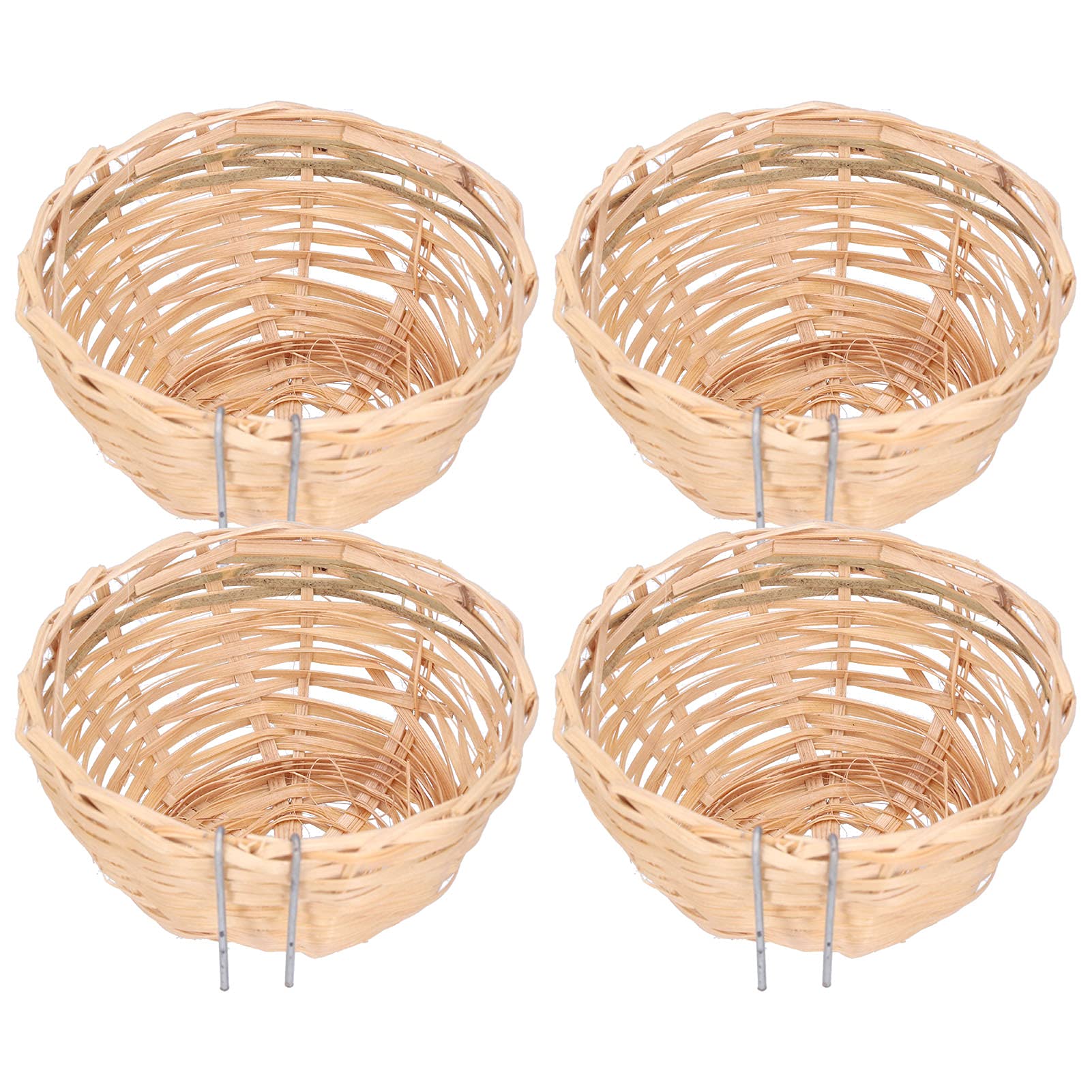 EVTSCAN 4 Pcs Hanging Round Handmade Bamboo Bird Nests for Cages, with Hook, for Breeding Finches, Canaries, Parrots, Garden Aviaries, Birdkeeping
