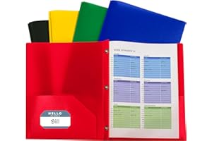 C-Line Two-Pocket Heavyweight Poly Portfolio with Prongs, for Letter Size Papers, Includes Business Card Slot, Assorted Color