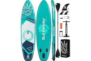 SUNHOKEY 11'×34'' Extra Wide Inflatable Paddle Board with Seam Welded Technology, Stand Up Paddle Board, 420lb Capacity for Adults, Sup Board for All-Level with 2-Blade Paddle/Dual-Action Pump/Leash
