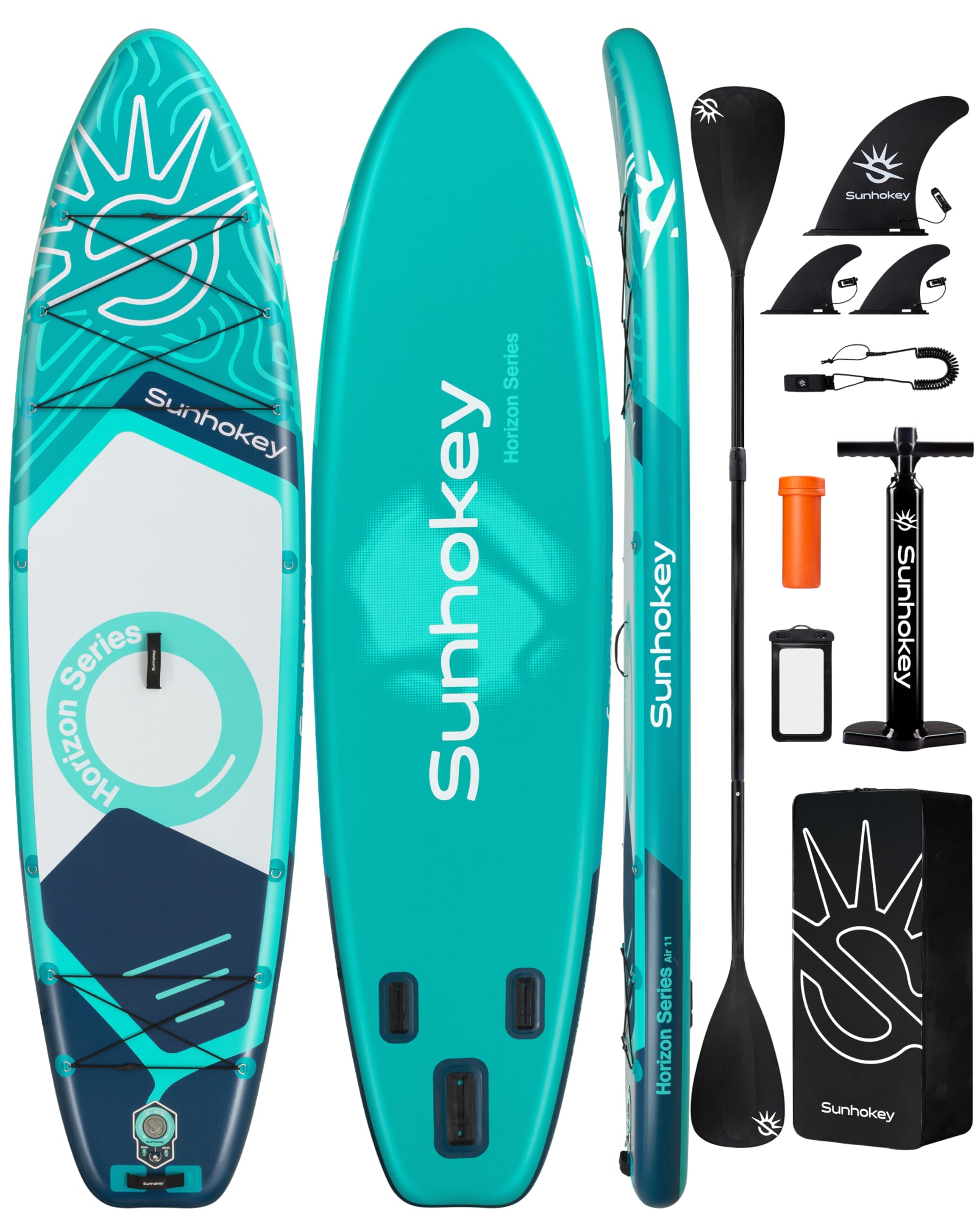 Photo 1 of SUNHOKEY 11'×34'' Extra Wide Inflatable Paddle Board with Seam Welded Technology, Stand Up Paddle Board, 420lb Capacity for Adults, Sup Board for All-Level with 2-Blade Paddle/Dual-Action Pump/Leash