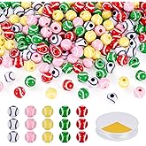 FASHEWELRY 200Pcs 11mm Acrylic Sports Ball Beads Bulk with 1 Roll Elastic Stretch Thread Plastic Sport Beads DIY Bracelets Making Kits Tennis Bead for Jewelry Making Crafts DIY Keychain Bracelet