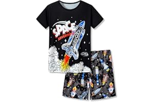 Beezizac Little Big Boys 2-Piece Cozy Pajamas Short Sleeve Cool Summer PJ Set Kid Sleepwear Size 6-18