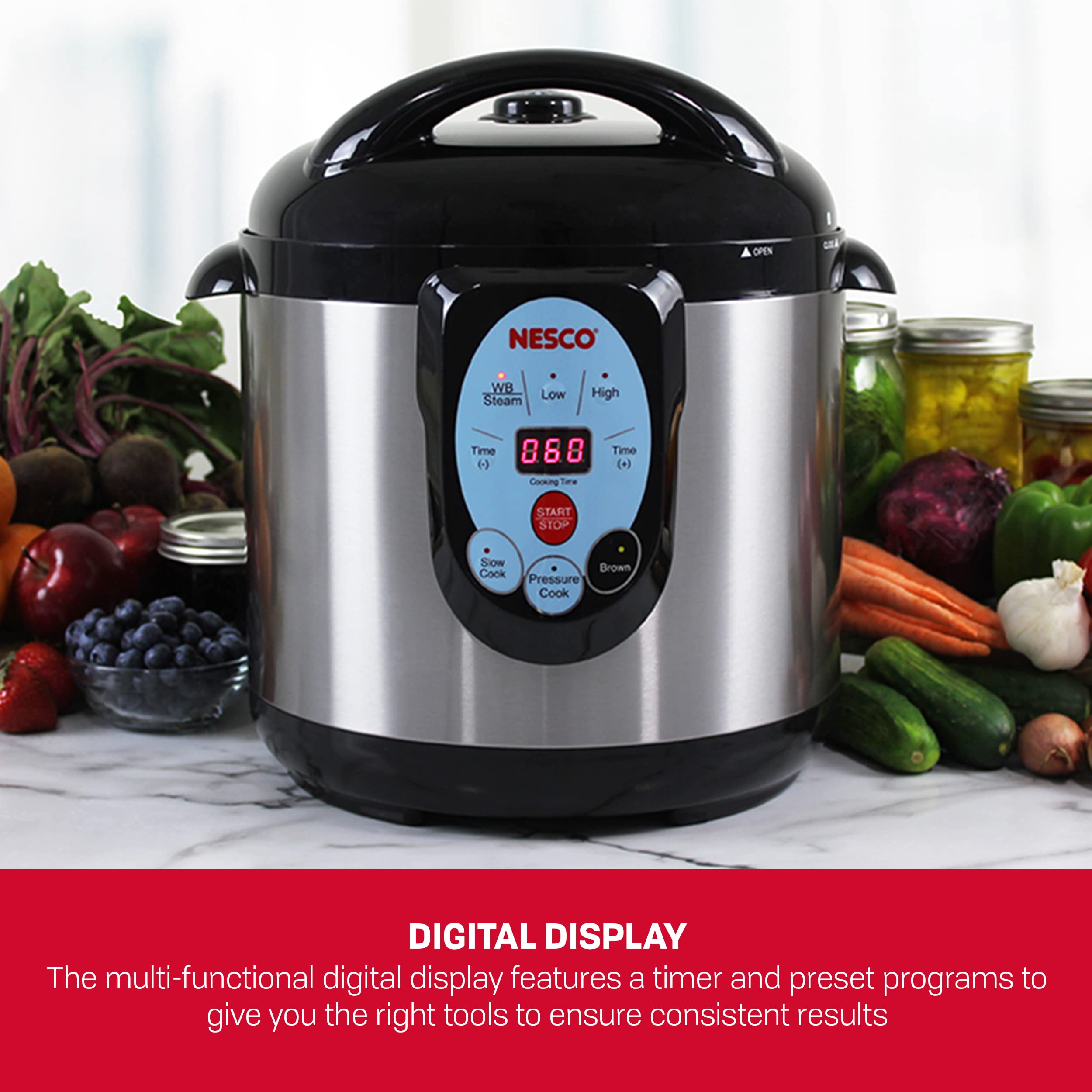 Nesco NPC-9 Smart Electric Pressure Cooker and Canner, Stainless Steel, 9.5 Qt