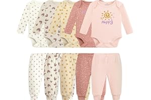 MEYSAHO Baby Newborn Layette 10-Piece Clothing Sets Soft Cotton Bodysuits Pants Sets for Baby Boys Girls Toddler Unisex