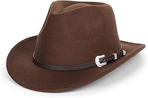 BAWNHAW Kids Western Cowboy Felt-Fedora-Hat for Girls Boys Toddler Baby Wide-Brim Classic Retro-Rodeo Panama-Cap 2-6T