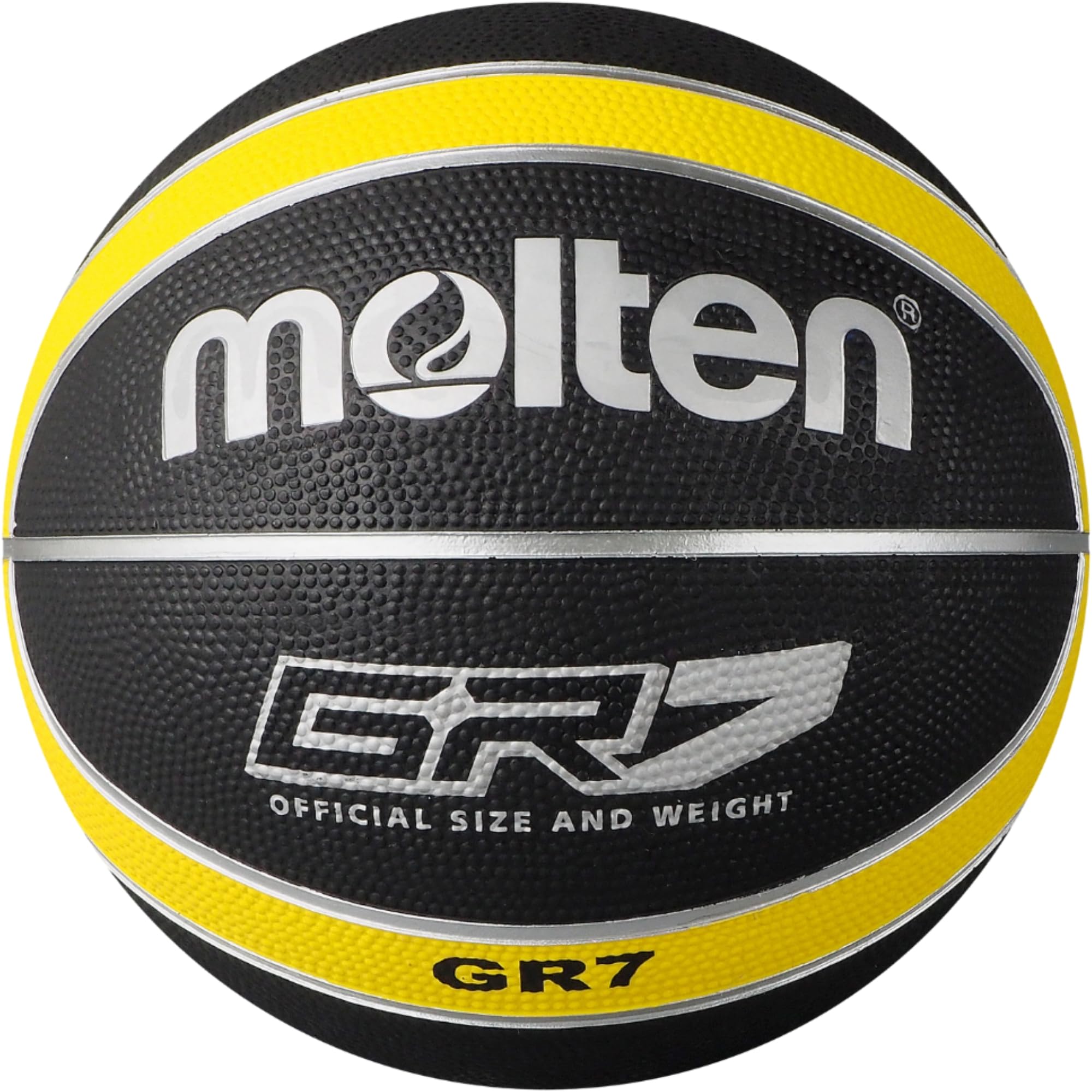Molten GR Premium Rubber Basketball | Indoor/Outdoor Play | Durable Pro Pebble Grip Texture | Reaction Training | Size 7 | For Boys age 14 plus & Adults | Black & Yellow