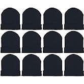 12 Pack Winter Beanie Hats for Men Women, Warm Cozy Knitted Cuffed Skull Cap, Wholesale