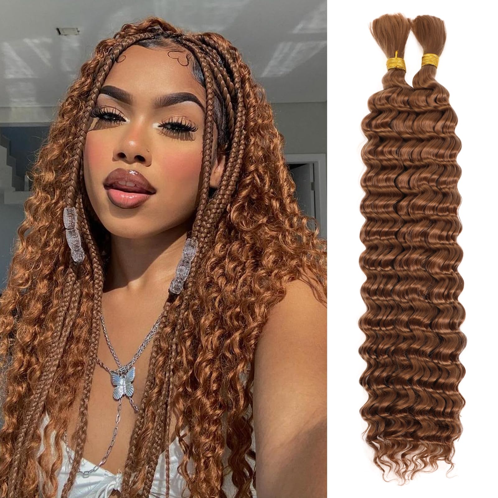 LPARMJIT Deep Wave Bulk hair for Braiding 18 inch 2 Bundles/Pack No Weft for Braiding Wavy Synthetic Braiding Hair Extensions for Boho Braids (30#, 24inch(1pack))