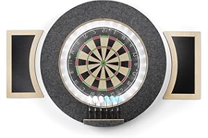 Dart Board Cabinet Set with LED Light; Bristle Dartboard, Built in LED Light, Darts and Chalkboards