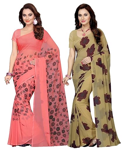 Georgette with Blouse Piece Saree (Pack of 2)