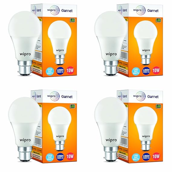 Wipro Garnet Base B22 10-Watt LED Bulb (Pack of 4, Cool Day White)
