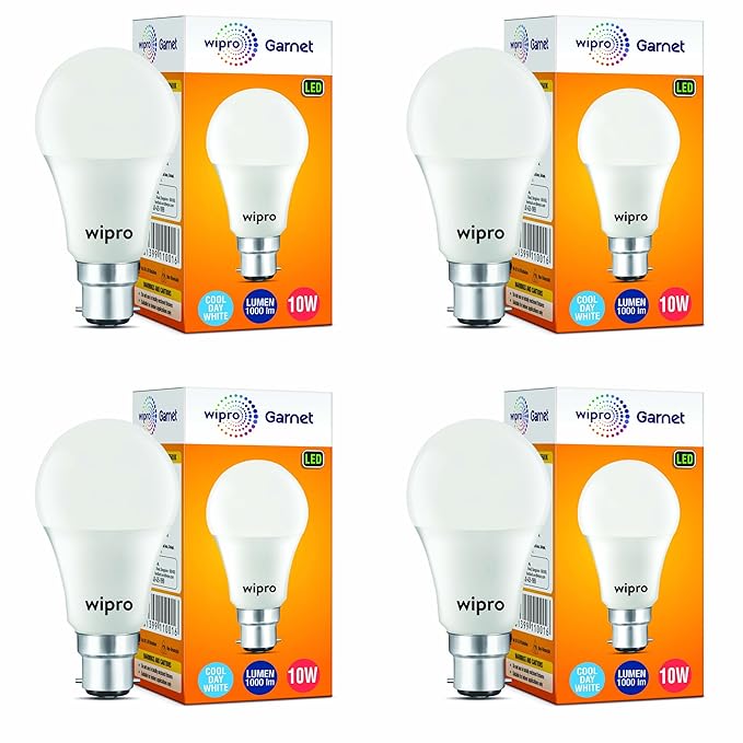 Wipro Garnet Base B22 10-Watt LED Bulb (Pack of 4, Cool Day White)