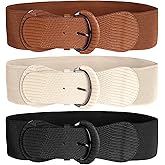 Yymobt 3 Pack Women Wide Elastic Waist Belt Vintage Stretch Belt Dress Sweater Fashion Wear Black White Brown Fashion Accessory for Lady Dress