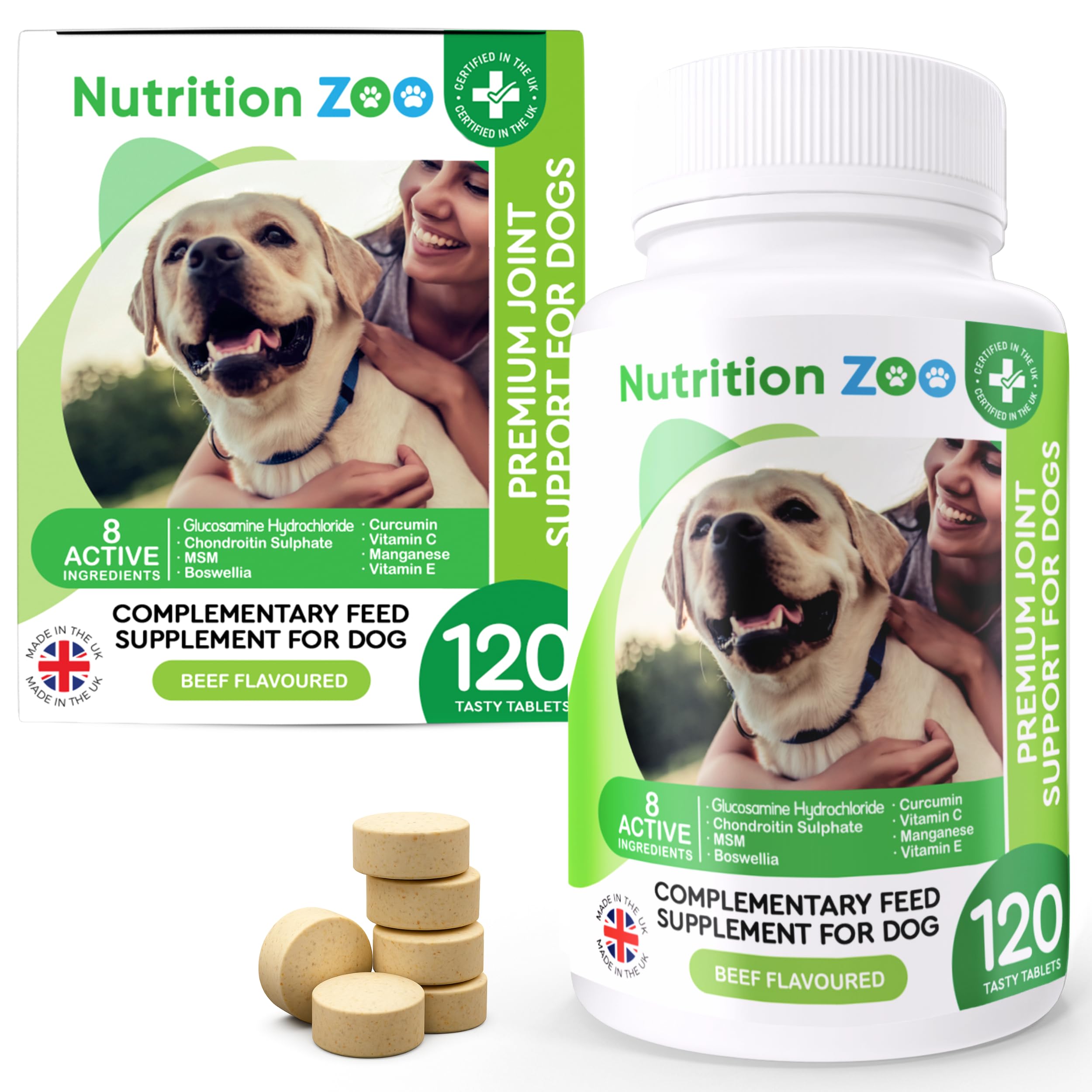 NutritionZoo Joint Care Supplements for Senior Dogs - Pack of 120 Tablets of Chondroitin and Glucosamine for Dogs with Stiff Joints