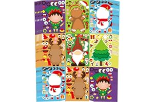 GUASSLEE 36 Sheets Party Games Sticker - Make Your Own Gnome, Gingerbread Man, Snowman, Reindeer Face Character Stickers for Christmas Crafts Activities - Winter Holiday Party Favors for Kids