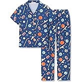 Tebbis Boys 2-Piece Pajamas - Black Video Game Controllers Print Short Sleeve Notch Collar Button Soft PJs Size 6-18
