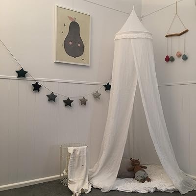 Zeke and Zoey Soft White Hanging Bed Canopy with Tassels