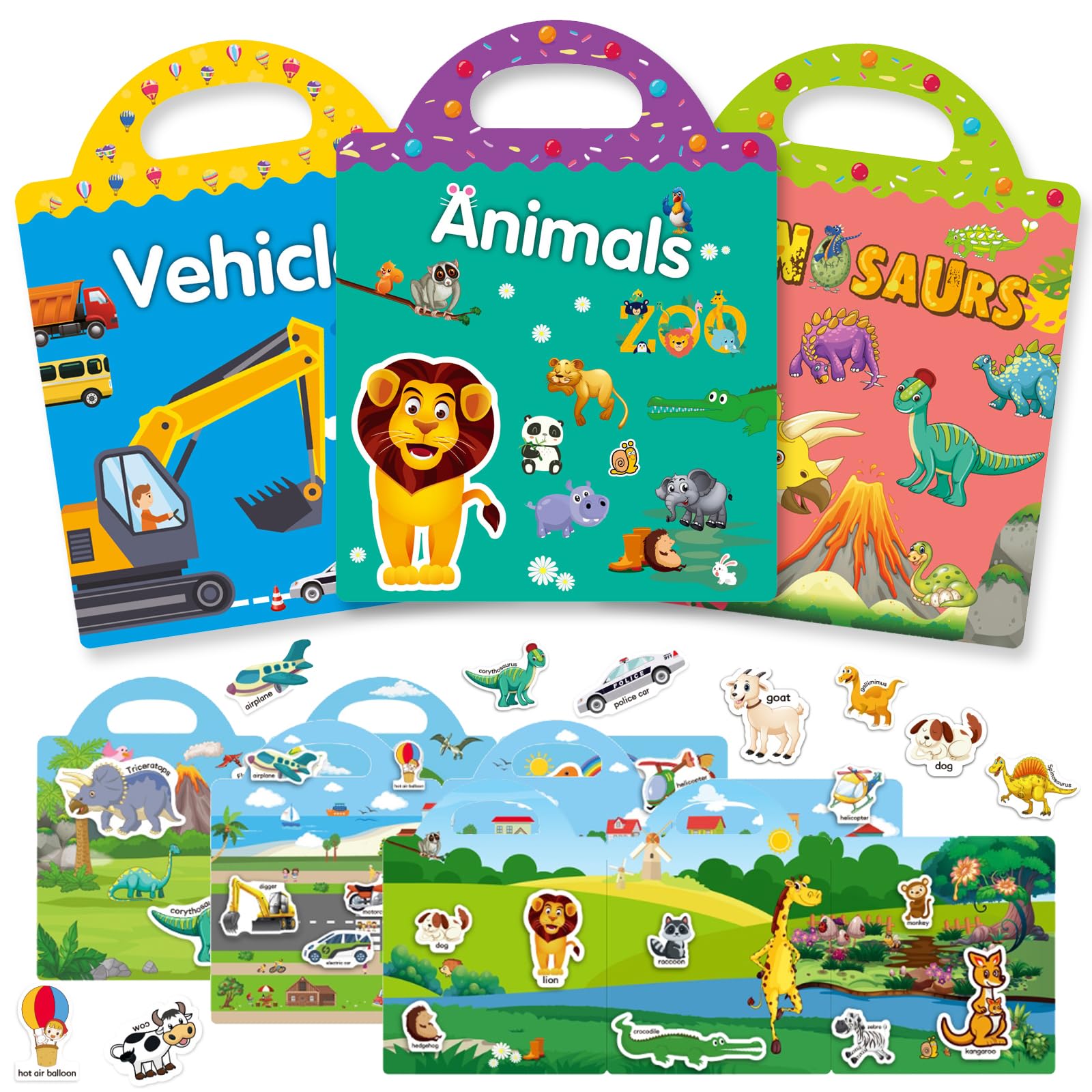 UDRKFOPK ? 3 Pack Reusable Sticker Books for Toddlers,3D Puffy Sticker Books for 2+ Year Olds Scene Story book Ocean Animal Farm Insect Sticker Book Toddlers Sticker Books Educational Learning Toy Gifts